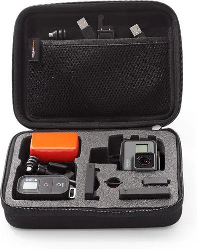 Vista 4 de Amazon Basics Estuche de transporte pequeño para GoPro y accesorios, 9 x 7 x 2.5 pulgadas, sólido, negro