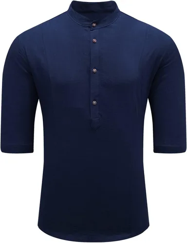 Vista 7 de JMIERR Camiseta Henley de manga corta para hombre con textura de lino y algodón estilo hippie