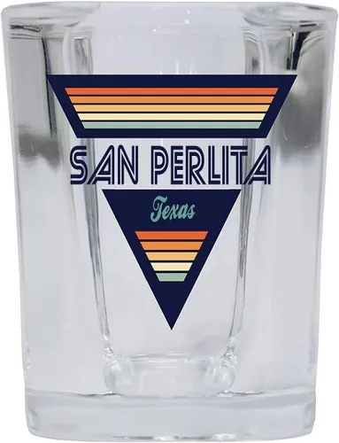 Vista 2 de San Perlita Texas - Vaso de chupito de licor de base cuadrada de 2 onzas, diseño retro, paquete de 4