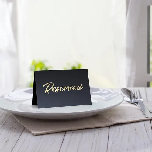 Vista 3 de Paquete de 10 letreros de mesa reservados negros para boda, cartulina de 3 x 4, letreros reservados para bodas, restaurantes, letreros reservados