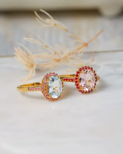 Vista 5 de YoTreasure Anillo de compromiso de oro amarillo de 10 quilates con zafiro rosa aguamarina de 2.51 quilates, Metal Metal Piedra preciosa, aguamarina