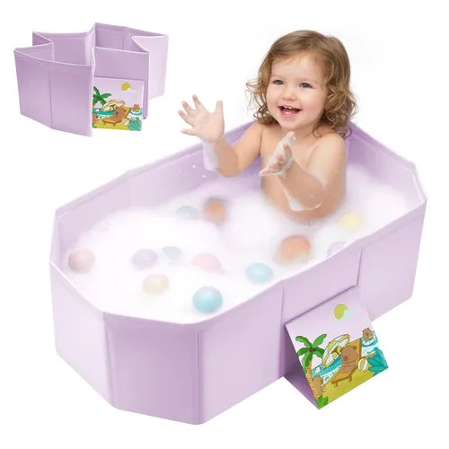 Vista 8 de Bañera de bebé para recién nacidos a niños pequeños, bañera plegable para bebés con base antideslizante y tapón de drenaje, bañera portátil
