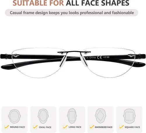 Vista 6 de Eyekepper Paquete de 4 lentes de lectura sin montura para mujeres y hombres, lectores de media luna +0.50