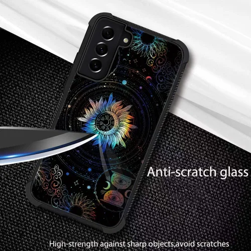 Vista 3 de ZHEGAILIAN Funda compatible con Samsung Galaxy S21, funda de vidrio orgánico para niñas, mujeres y hombres, diseño de cuatro esquinas, antiarañazos