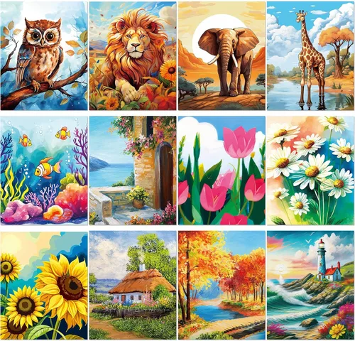 Vista 7 de Sherr 12 lienzos predibujados preimpresos para adultos, para sorber y pintar, lienzos de fiesta, kit de pintura para verano, Pascua, Día de la Madre