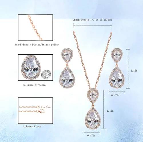 Vista 8 de UDYLGOON UDORA - Juego de aretes de gota de circonita cúbica con forma de lágrima y circonita cúbica para novia, regalos de boda para dama de honor