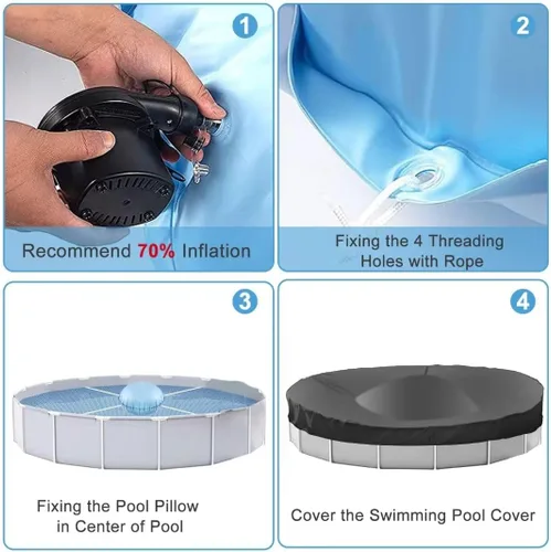 Vista 6 de Almohadas de piscina para piscinas sobre el suelo, 4 pies de diámetro, almohada de aire de piscina resistente de 0.016 in de grosor, kit de invierno