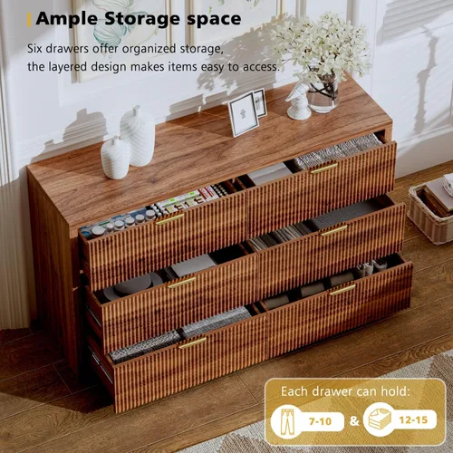 Vista 3 de Ieejdn 55.12" Modern Chest of Drawer, 6 Deep Drawers,Clothes Organizer,Large Storage Cabinet for Living Room, Bedroom,Dresser TV Stand, Wood Drawer