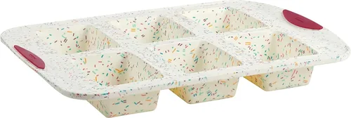 Vista 8 de Trudeau Molde de Donas Jumbo – Molde Antiadherente de 6 Cavidades, Confeti Blanco/Fucsia – Molde de Silicona para Hornear Donas Caseras, Magdalenas
