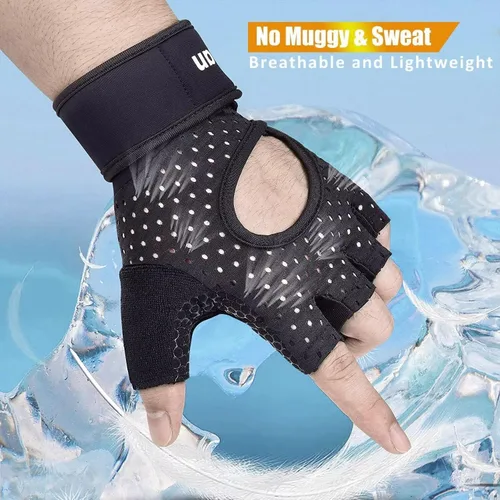 Vista 2 de ihuan Guantes transpirables para levantamiento de pesas: soporte de muñeca para ejercicio sin dedos Mejora la protección de la palma Agarre