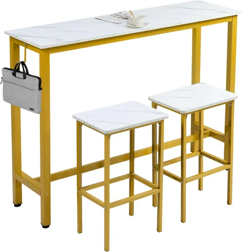 Vista 16 de Finnhomy Juego de mesa de bar, mesa de pub de 39.3 pulgadas, mesa rectangular de altura de barra, mesa de bar con taburetes, juego de mesa de cocina