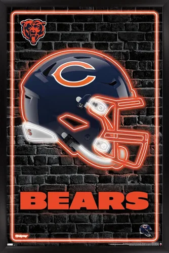 Vista 8 de NFL Chicago Bears - Póster de pared con casco neón 23, 22.4 pulgadas de largo x 14.7 pulgadas, versión enmarcada de madera de granero