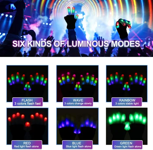 Vista 4 de Guantes con luces LED en los dedos para niños, divertidos, para regalo.