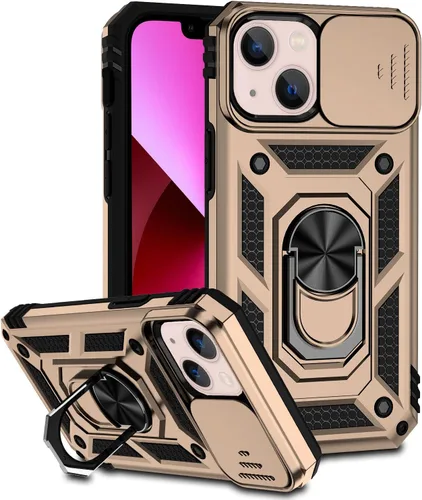 Vista 11 de Funda compatible con iPhone 13 de 6.1 pulgadas, funda magnética con funda para cámara y soporte, grado militar, a prueba de golpes, material de PC