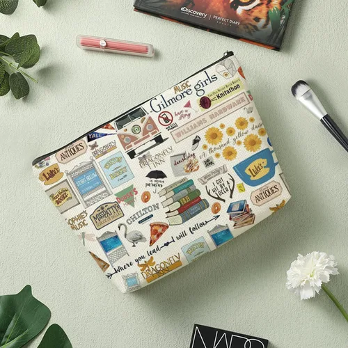 Vista 6 de Decohim Bolsa de maquillaje divertida inspirada en mercancía de programas de televisión, regalo para fanáticos de Lukes
