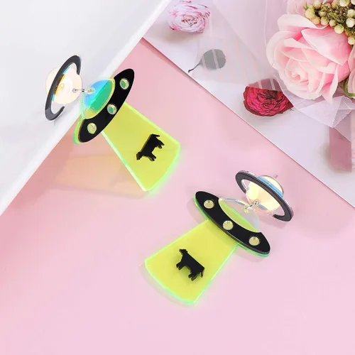Vista 4 de FENICAL Aretes de ovni exagerados de acrílico para mujeres niñas damas 1 par Acrílico