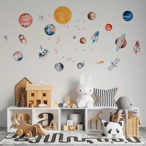 Vista 3 de Lipastick - Calcomanías de pared con temática de planetas y espacio para niños y niñas, calcomanías de vinilo para dormitorio de niños y niñas
