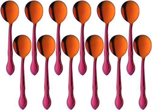 Vista 68 de Cucharas de sopa, cucharas redondas de acero inoxidable para caldo con borde de flor, juego de 12 piezas de acero inoxidable para café, azúcar