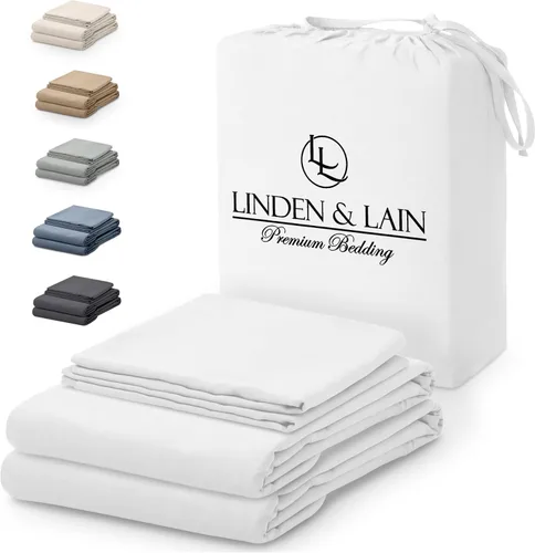 Vista 13 de Linden & Lain Juego de sábanas de lujo tamaño Queen Sábanas de cama orgánicas ultra suaves Viscosa derivada de bambú Microfibra Bolsillo