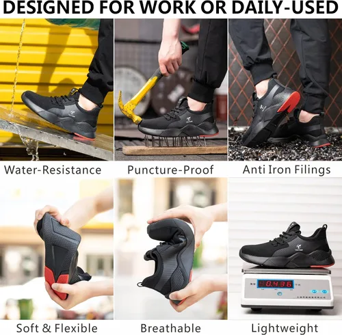 Vista 5 de TEYTAP Zapatos antideslizantes e impermeables con puntera de acero para hombres y mujeres, zapatos de seguridad para el trabajo, antideslizantes