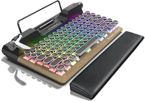 Vista 7 de 7KEYS Teclado mecánico estilo máquina de escribir retro para juegos, teclado de computadora estilo vintage con Bluetooth inalámbrico 5.0