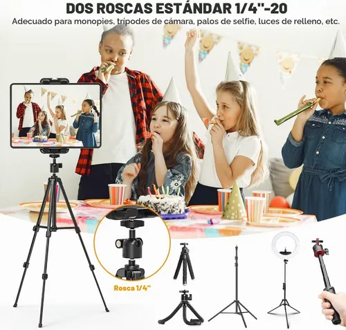 Vista 5 de Adaptador de trípode para tablet con cabeza esférica, soporte para tabletas de 4.7 a 12.9 pulgadas, compatible con iPad Pro, Air, Mini, Selfie