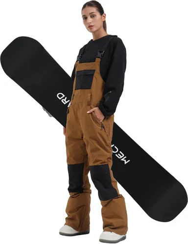 Vista 13 de GSOU SNOW Women Snow Bibs Ski Snowboard Pants Waterproof Beige y blanco