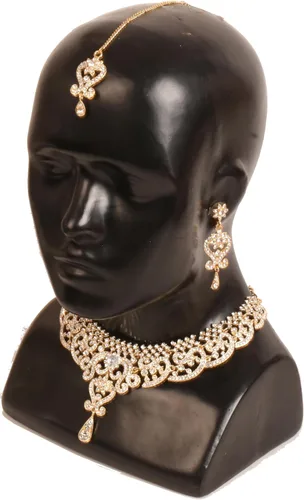 Vista 95 de Conjunto precioso de collar con look real Indian Bollywood, maravillosamente decorado, conjunto de collar adornado para mujer.