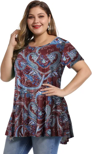 Vista 3 de MONNURO - Camiseta de manga corta para mujer, holgada con mucho vuelo, talla grande