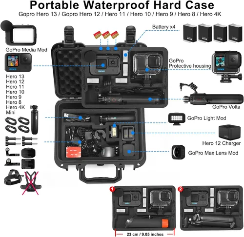 Vista 2 de Lekufee Funda rígida impermeable compatible con GoPro Hero 13/12/11/10/9/8/Media Mod/Gopro Volta/Creator Edition/cámara de acción y accesorios