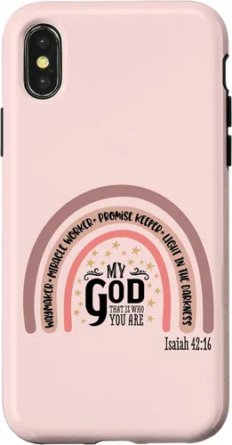 Vista 5 de Funda motivacional para iPhone 13 Pro Max Waymaker Boho Rainbow con versículo bíblico