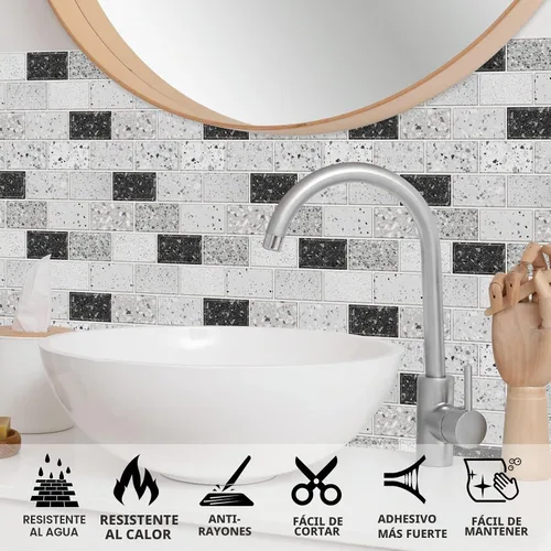 Vista 3 de URCOLOR 10 láminas de protectores contra salpicaduras para cocinas, despegar y pegar, 12"x12" protector contra salpicaduras autoadhesivo para baño