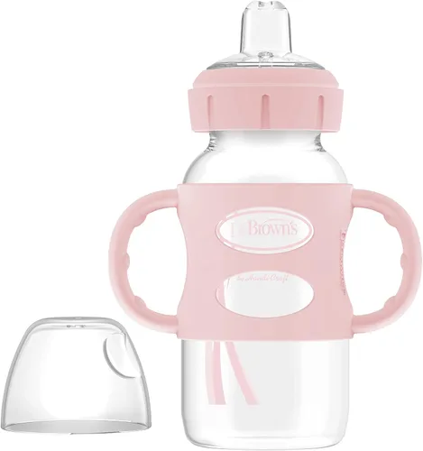 Vista 10 de Dr. Brown's Botella de transición de cuello ancho con asas de silicona de 9 oz/9.1 fl oz, rosa, paquete de 1