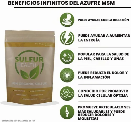 Vista 5 de MSM Azufre orgánico - Suplemento MSM puro 99.9% - Probado en laboratorio y certificado (1 libra)