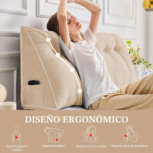Vista 6 de Sasttie Almohada de cabecera tamaño King, almohada de cuña para sentarse en la cama, cojín triangular con soporte de respaldo para leer, incluye
