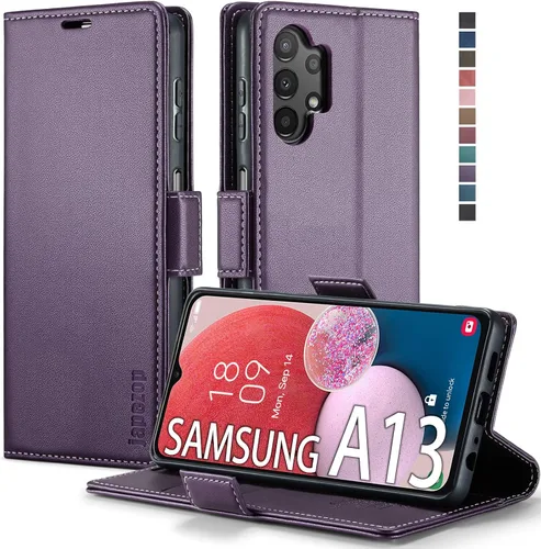 Vista 17 de Funda tipo cartera para Samsung Galaxy A12 con tarjetero [bloqueo RFID] atril magnético, funda de cuero con tapa para Samsung Galaxy A12 (negro)