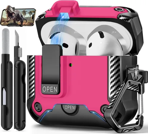 Vista 31 de Funda para AirPods Pro de 2 generación con soporte para teléfono, diseño de interruptor automático de protección completa contra caídas con kit
