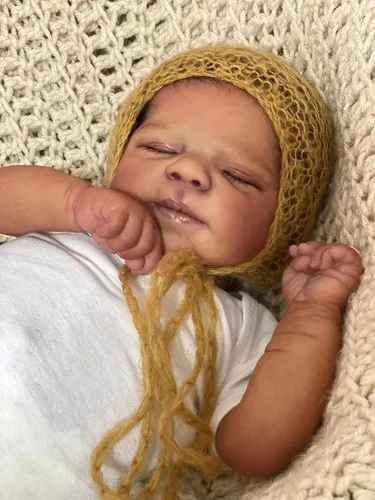 Vista 3 de Muñecas de bebé Reborn de 18 pulgadas, realistas, de vinilo, cuerpo completo, afroamericano durmiente, bebe, posables, juguetes de bebé de la vida