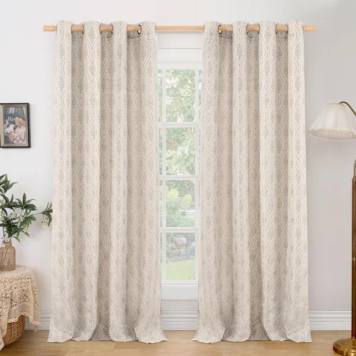 Vista 15 de BGment - Cortinas francesas de campo amarillas mostaza de 63 pulgadas de largo para dormitorio, patrón botánico de jacquard de hojas, estilo rústico