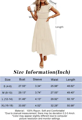 Vista 5 de ZCSIA Vestido midi casual de verano 2024 con volantes, manga corta, cuello redondo, fruncido, escalonado, acampanado, para mujer