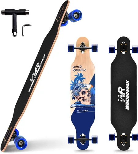 Vista 9 de Windrunner Patineta longboard Freeride de 41 pulgadas, Skateboard de 8 capas, arce natural, drop through, patineta completa para crucero