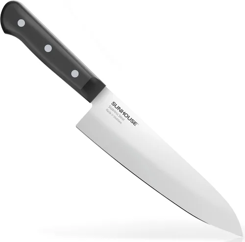 Vista 9 de Cuchillo Santoku Sunhouse de 7 pulgadas, acero inoxidable AUS-8 – Dureza superior de 59HRC, espiga completa, mango ergonómico, regalos perfectos