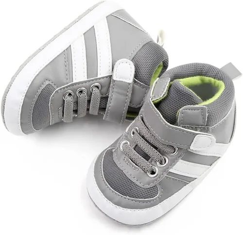 Vista 2 de Sekantrol Zapatos de cuna para recién nacidos, para niños y niñas, suela de goma suave, zapatos para bebés, zapatos deportivos de moda de caña alta