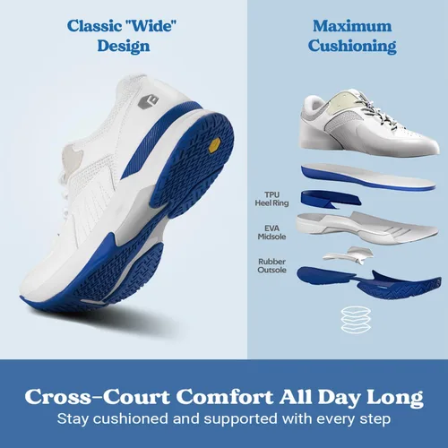 Vista 4 de FitVille Zapatos anchos de pickleball para hombre, zapatos de tenis con soporte de arco para fascitis plantar