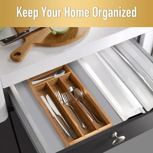 Vista 4 de Acacia - Organizador de cajones de cubiertos con 4 ranuras - Soporte para cubiertos con bandeja para cubiertos