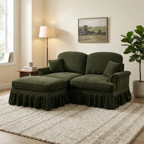 Vista 18 de SoarFlash Sofá modular modular, cómodo sofá de felpilla con falda con volantes extraíbles, reposabrazos acampanados, patas resistentes, seccional