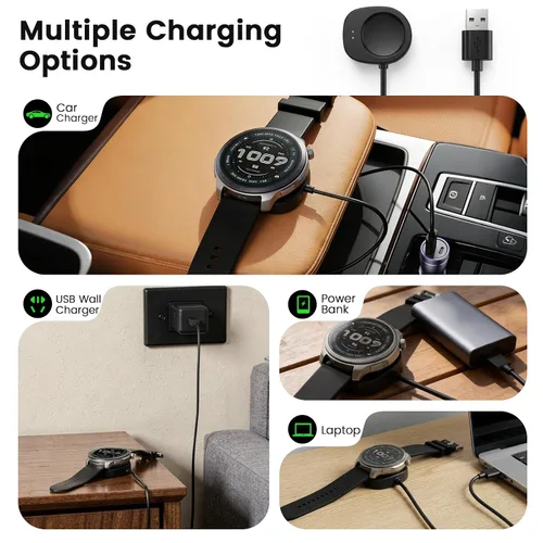 Vista 4 de Cable de carga magnético USB-A para correa Amazfit Helio, cargador de repuesto de 3.3 pies compatible con Amazfit T-Rex 3, Balance, Balance 2