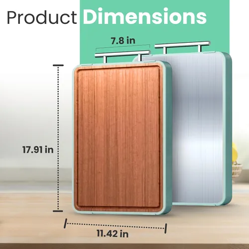 Vista 4 de Tabla de cortar de doble cara – Acero inoxidable de gran tamaño y madera de ébano – Tabla de cortar antideslizante 2 en 1 duradera con ranura