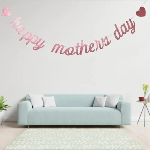 Vista 8 de Cartel de papel con purpurina de oro rosa con texto en inglés «Happy Mother's Day», divertido cartel decorativo para fiesta de cumpleaños
