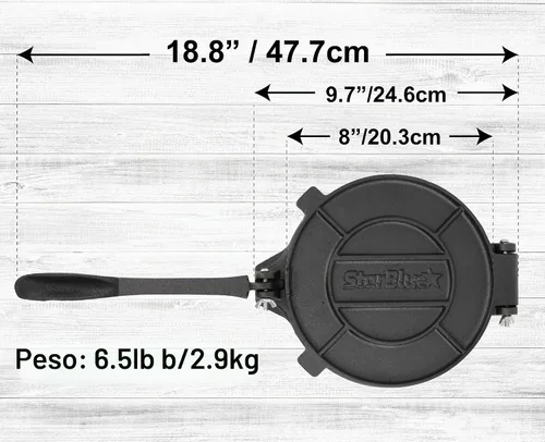 Vista 3 de StarBlue - Prensa de tortilla de hierro fundido de 8 pulgadas con 100 piezas de papel de aceite GRATIS y libro electrónico de recetas - Herramienta